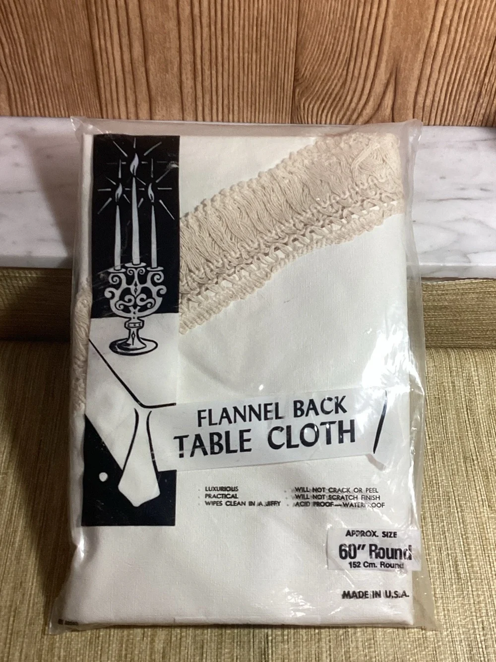New Vintage Flannel Back Table Cloth - Cream with Natural Fringe